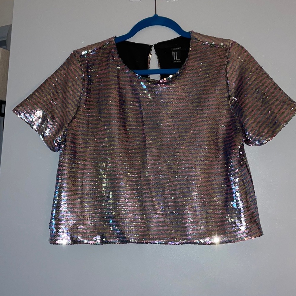 Forever 21 Rainbow Sequin Crop Top